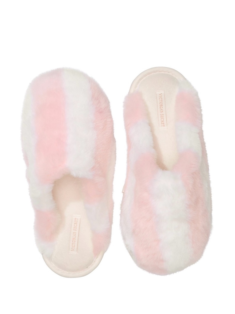 Victoria's Secret Pink and White Plush Slide Slippers